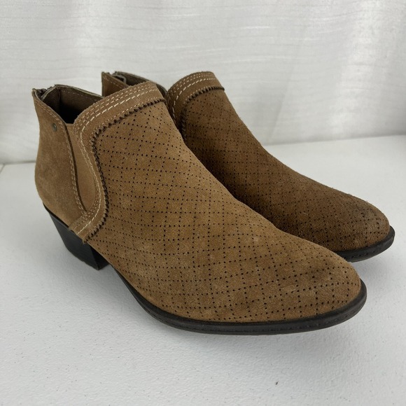 Earth Spirit Ankle Bootie Womens 9.5 Brown Suede Back Zipper Perforated Shoes - Picture 1 of 12